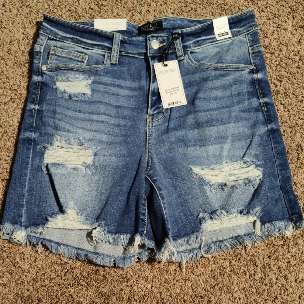 Blue Distressed Denim Shorts